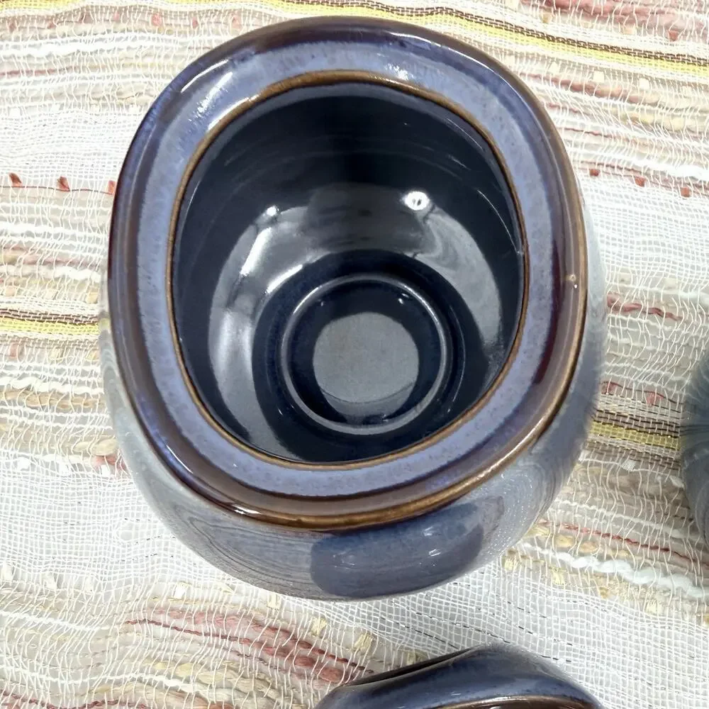 Sango Visions Eggplant Blue with Brown Rim Ceramic Creamer & Sugar Set